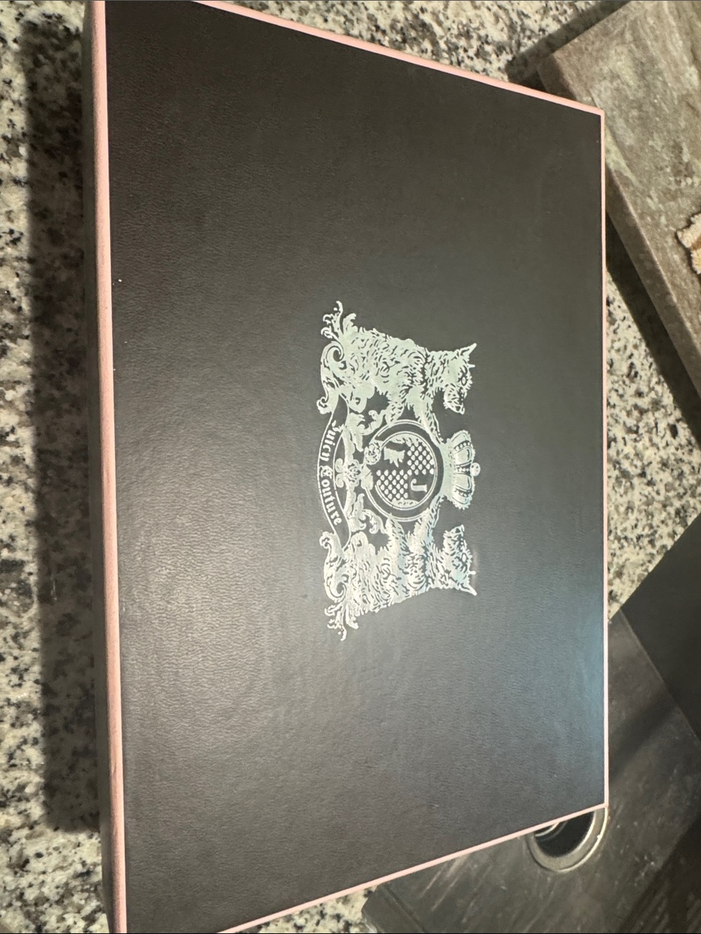 Juicy Couture Black Box with Pink Trim and Silver Crest